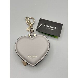 Kate Spade KK753 Liv Heart Coin Purse Bag Charm Smooth Nimbus Grey Leather NWT